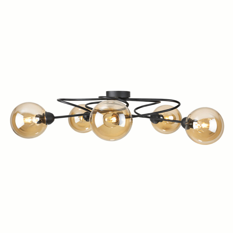 Glass Semi Flush Mount, 5 Lights, Colourful, Orange/Honey