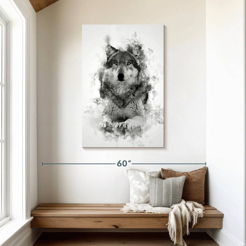 Brampt Wolf Sitting Black And White, 45" H x 30" W