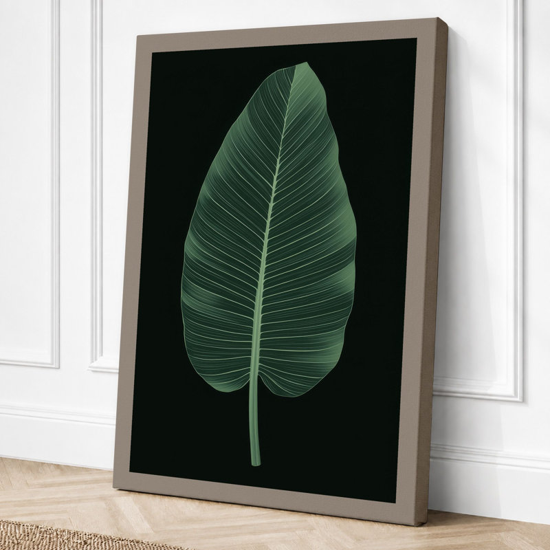 Tropical Leaf Study Botanical - Wrapped Canvas, 30x20 - 76.2 x 50.8 cm, Taupe Border