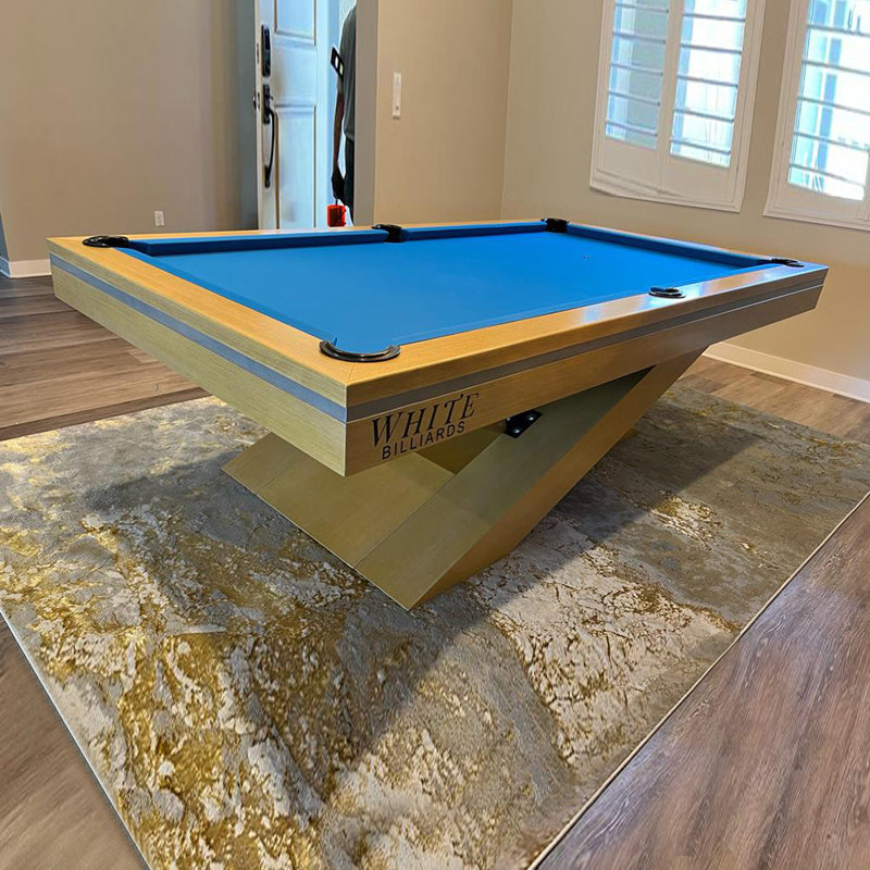 Modern Oak and Blue 7' Pool Table with Leg Levelers