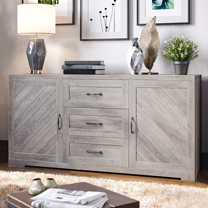 60" Sideboard Buffet Cabinet, Console Table with Three Drawers & Two Storage Cabinet for Dining Room, Gray