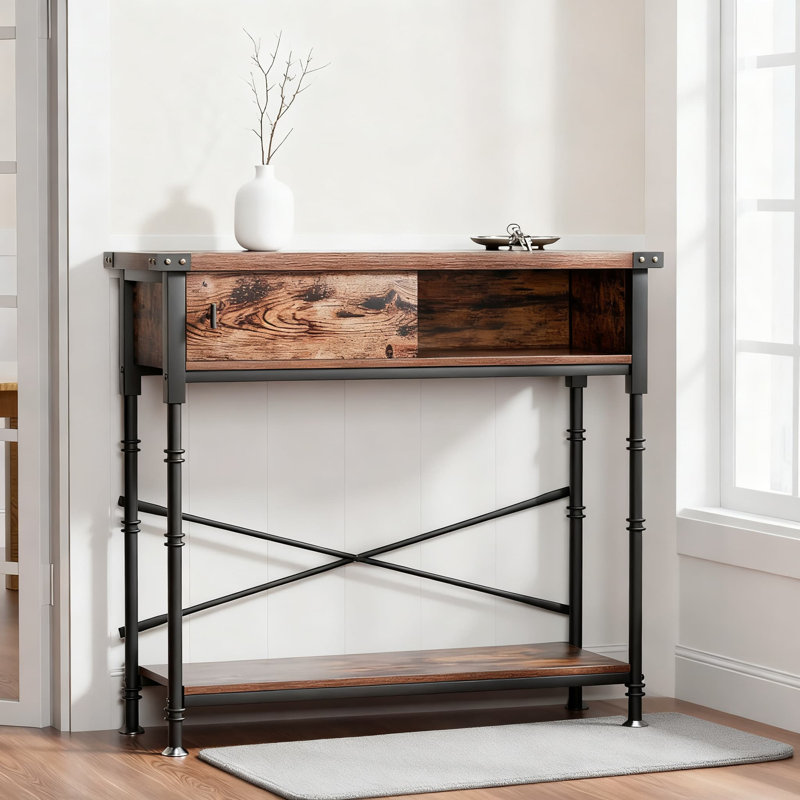 Console industrielle avec tiroirs, canapé étroit avec tablette de rangement pour l'entrée, le couloir et le salon