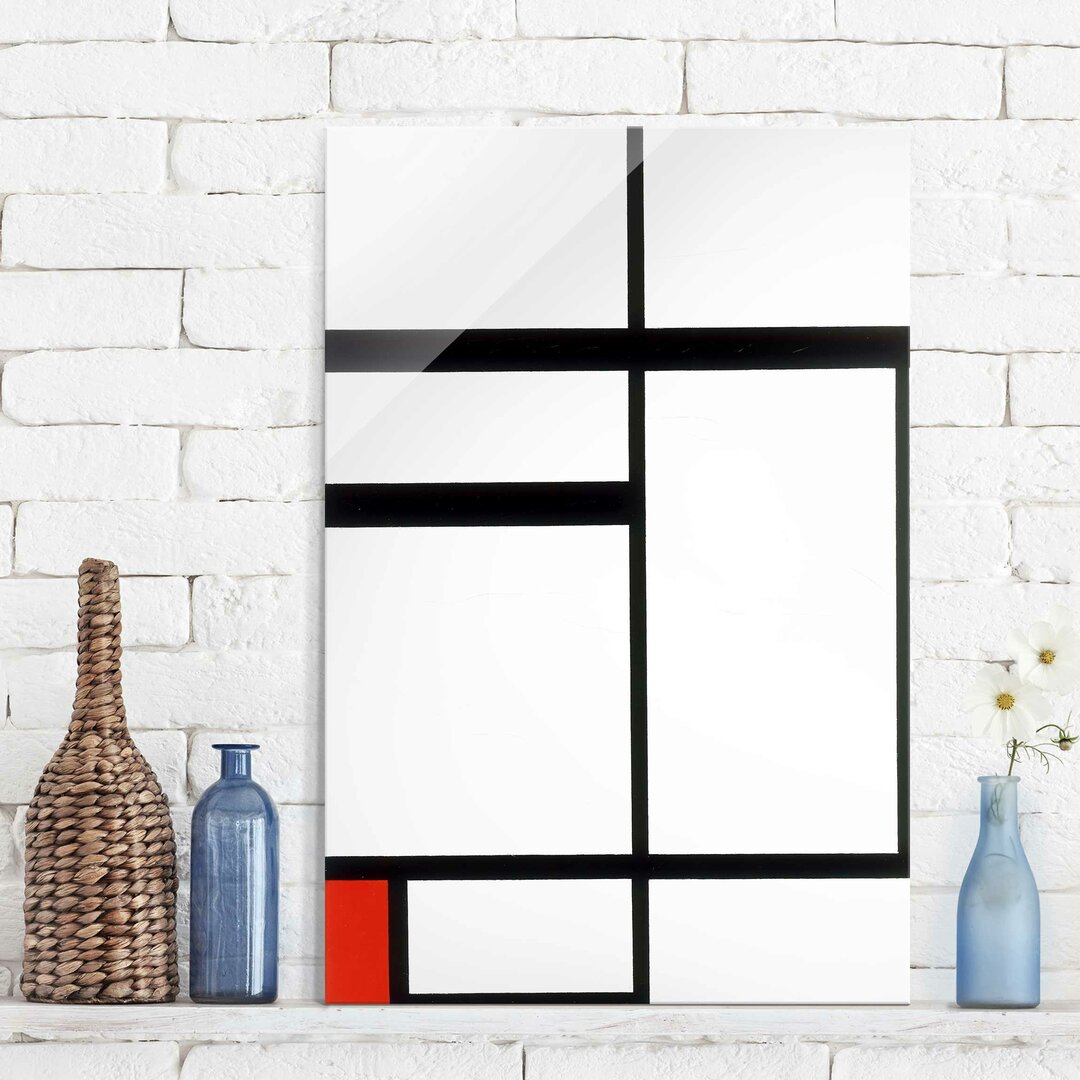 Glasbild Komposition mit Rot, Schwarz und Weiß von Piet Mondrian