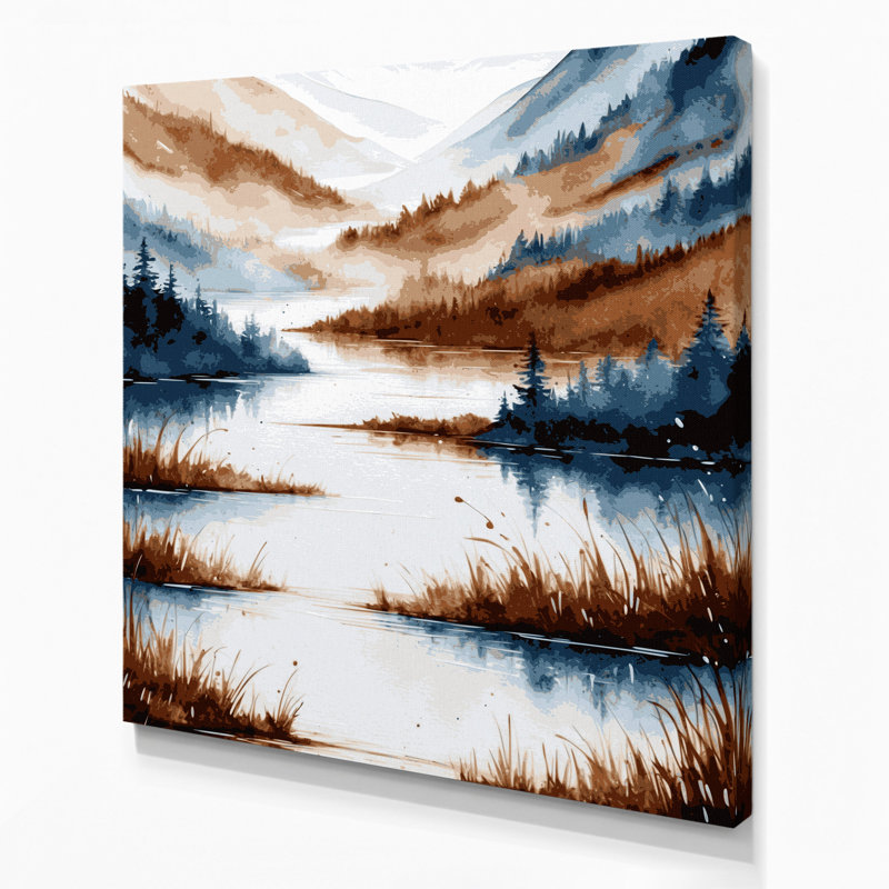 Aquarelle, paysage, 40, toile blanche, art mural, H 16 po x l 16 po