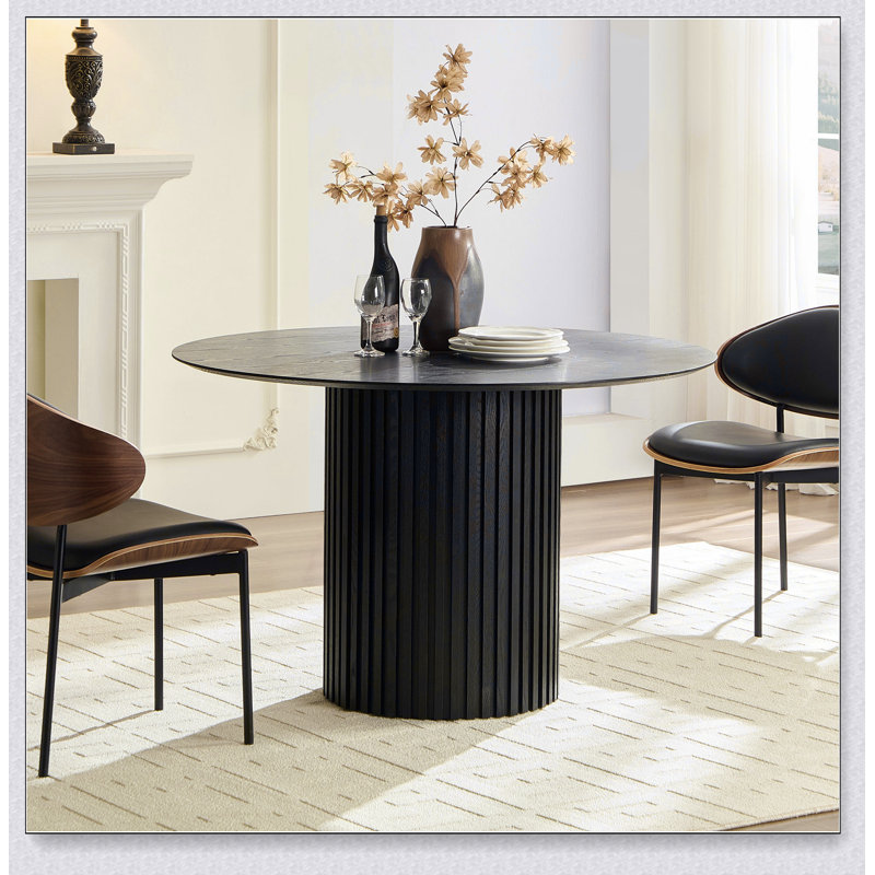 MDF Dining Table for Dining Room Round Dinner Tables Mid-Century Modern Table, Black, 29.25"H x 46.45"L x 46.45"W
