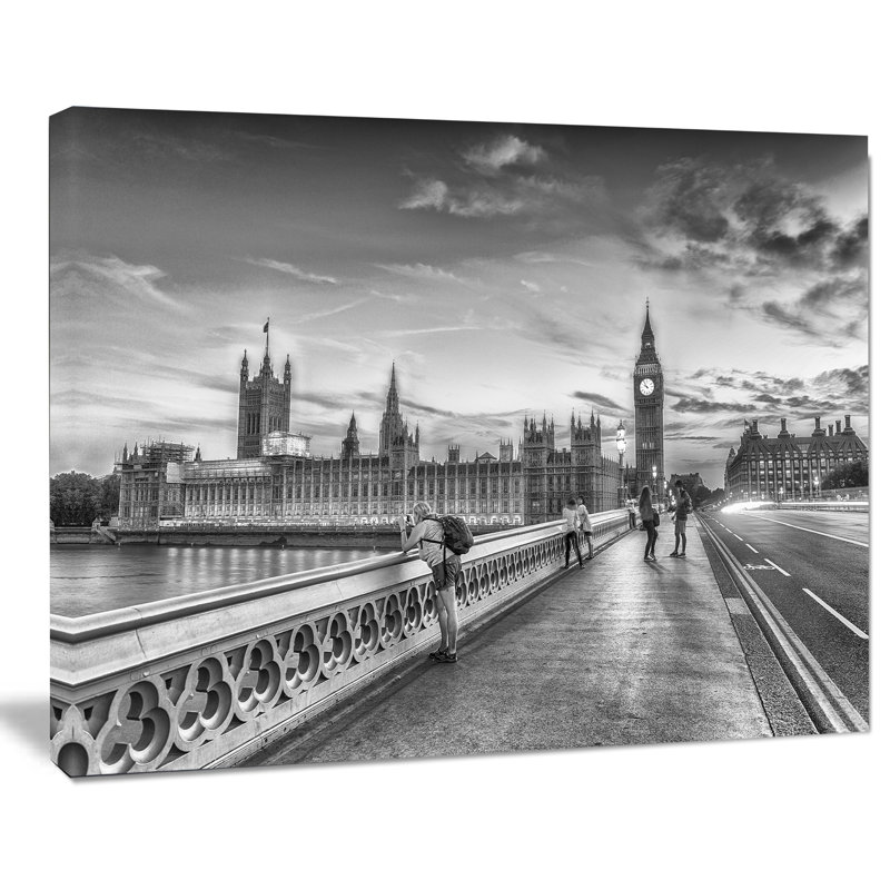 Beautiful Black and White London View Cityscape, reproduction de photo sur toile tendue, H 30 po x l 40 po x P 1 po