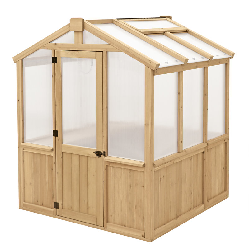 Meridian 6.7' x 6.0' Greenhouse with Cedar Wood Frame and Polycarbonate Panels Compact and Durable Design