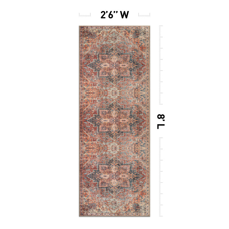 Tapis traditionnel Savina - tissage plat lavable avec envers antidérapant, Tapis de couloir 2 pi 6 po x 8 pi