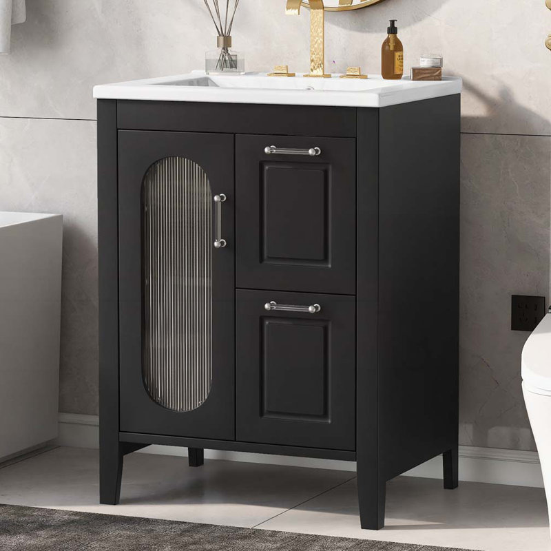 Meuble-lavabo 24 po avec lavabo, Noir