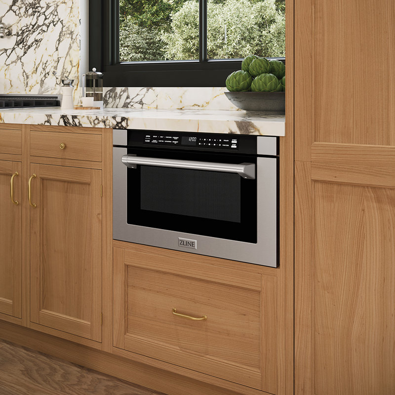 ZLINE 24 in. 1.2 cu. ft. Built-in Microwave Drawer with Traditional Handle, Stainless Steel