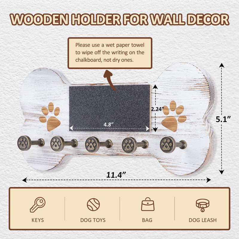 Manufactured Wood Wall Organizer with Key Hooks, Vintage White