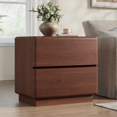 Table de chevet avec station de charge, table de bout moderne de 23,6 po avec 2 tiroirs et base épaissie renforcée pour le salon de la chambre à coucher, noyer