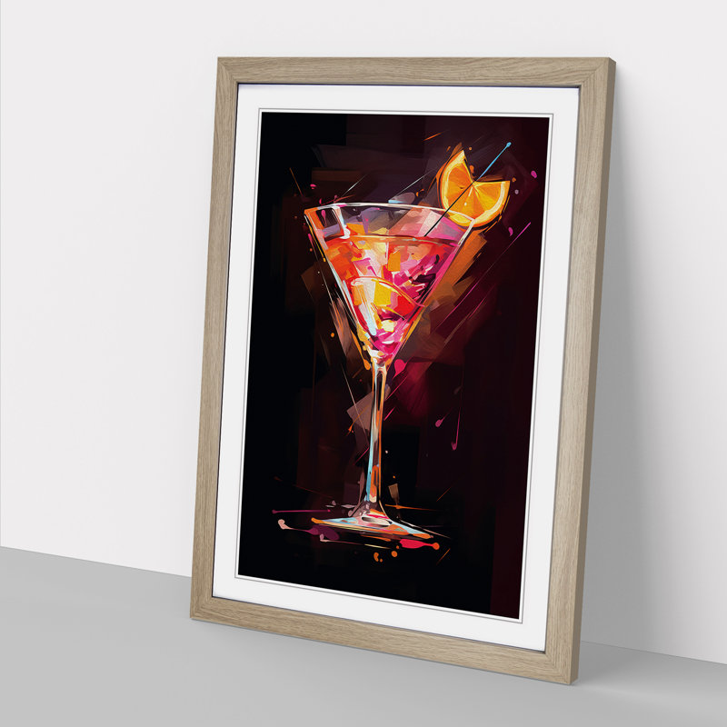 Cocktail Gestural No.3 - Single Picture Frame Print on Wood, 46cm H x 34cm W x 2cm D, Oak Framed