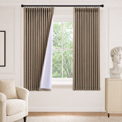 Pinch Pleated Short 63 Inch Linen Curtains for Kitchen Windows, Memory Trained Pinch Pleat Privacy Small Drapes with Rings 40W x 63L, 2 Panels