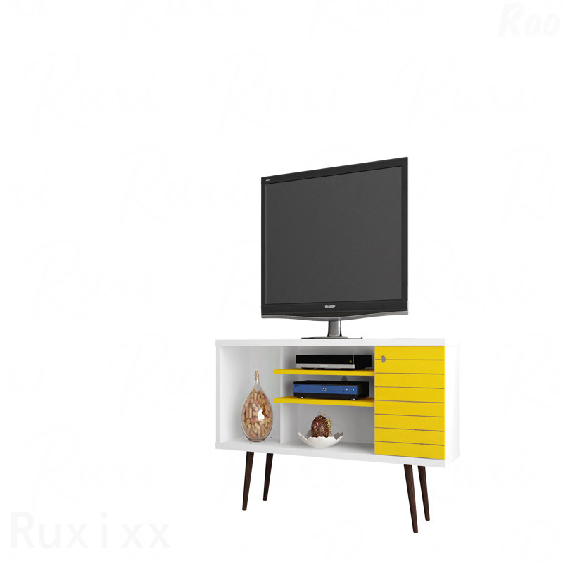 Meuble télé, brun rustique et jaune, Jaune / Blanc