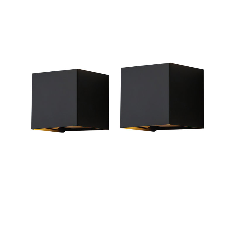 Modern Led Wall Sconces (2-pack), Black Square Up Down Lights, Ip65 Waterproof Aluminum Fixtures For Indoor/outdoor Use, 10 W