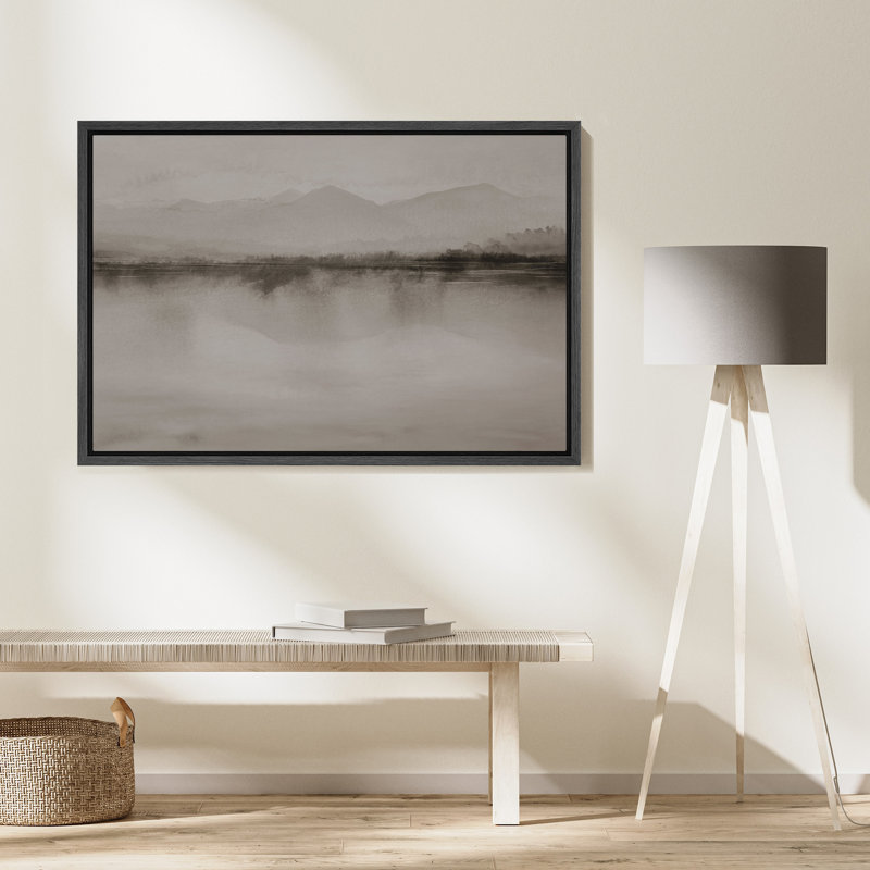 Impression sur toile Misty Mountain Lake, H 24 po x l 36 po, Noir, Reproduction encadrée sans passe-partout