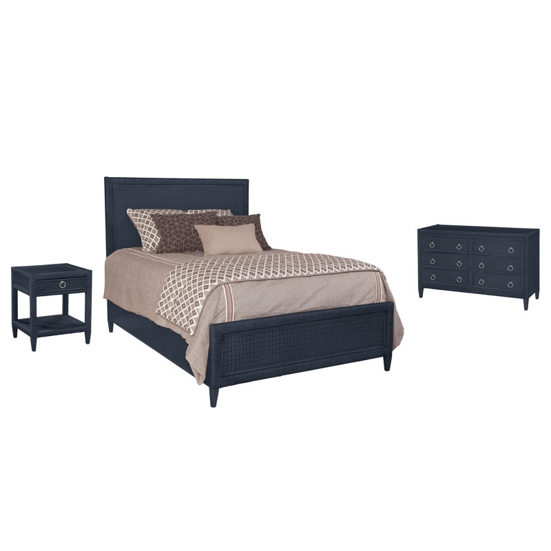 Naples Platform 3 Piece Bedroom Set, Navy, 5 Pcs. Bed, Nightstand, 2 Dressers, Mirror, King