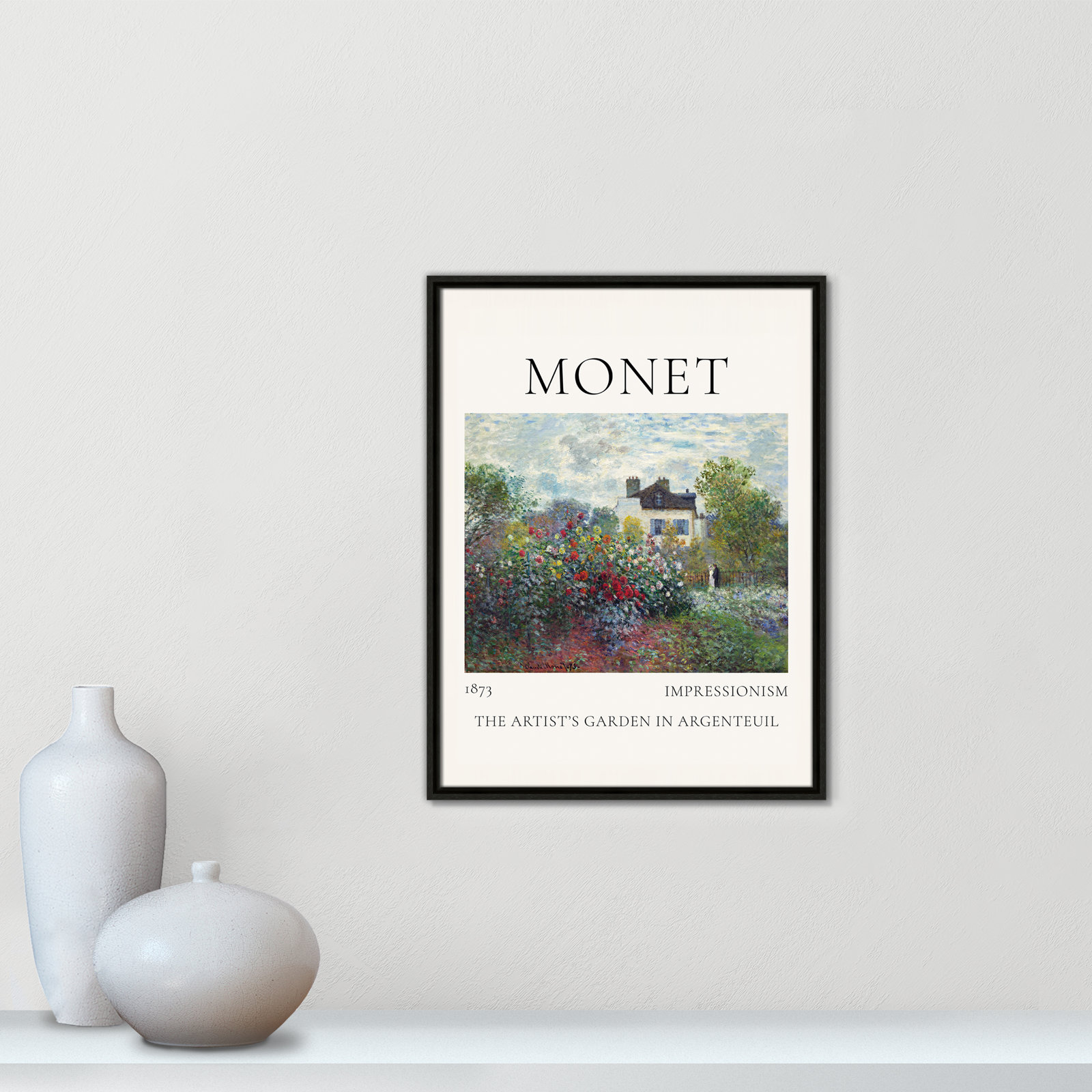 Artists Garden in Argenteuil Print by Claude Monet, Espresso Floater Frame, No, 25.5" H x 19.5" W x 2" D