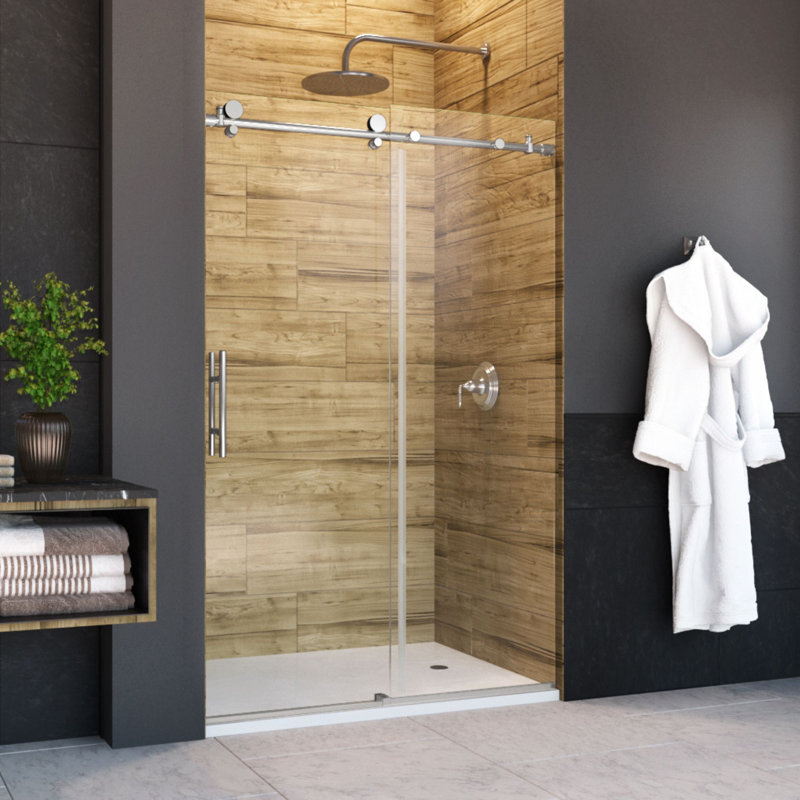 Eclipse 60 in. W x 76 in. H Sliding Frameless Shower Door in Chrome with 3/8 in. (10mm) Thick Clear Glass, Chrome