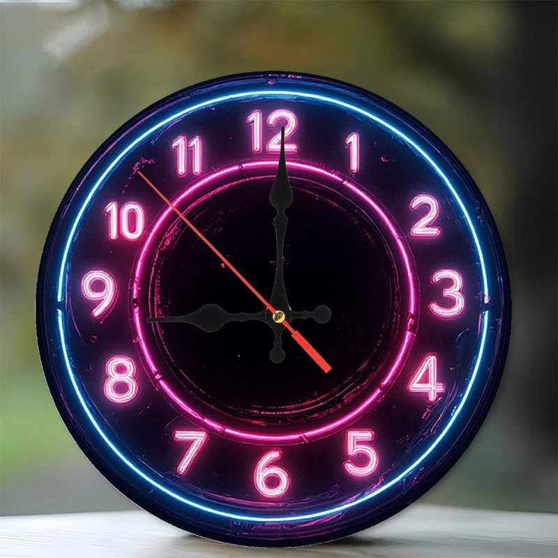 Neon Clock Wall Decor Pink Blue Light