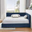 Structure de lit double capitonnée capitonnée, structure de canapé-lit avec dossier et accoudoirs confortables, lit double pour chambre à coucher, salon, velours, bleu foncé (80,5 po x 59 po x 30,5 po)
