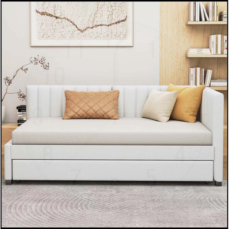 Upholstered Linen Daybed with Trundle Bed, Twin, Beige