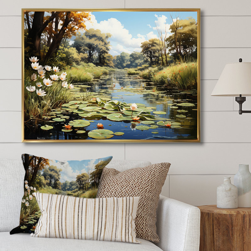 «Meadow Lily Oasis» sur toile, Cadre flottant doré, H 34 po x l 44 po x P 1,5 po