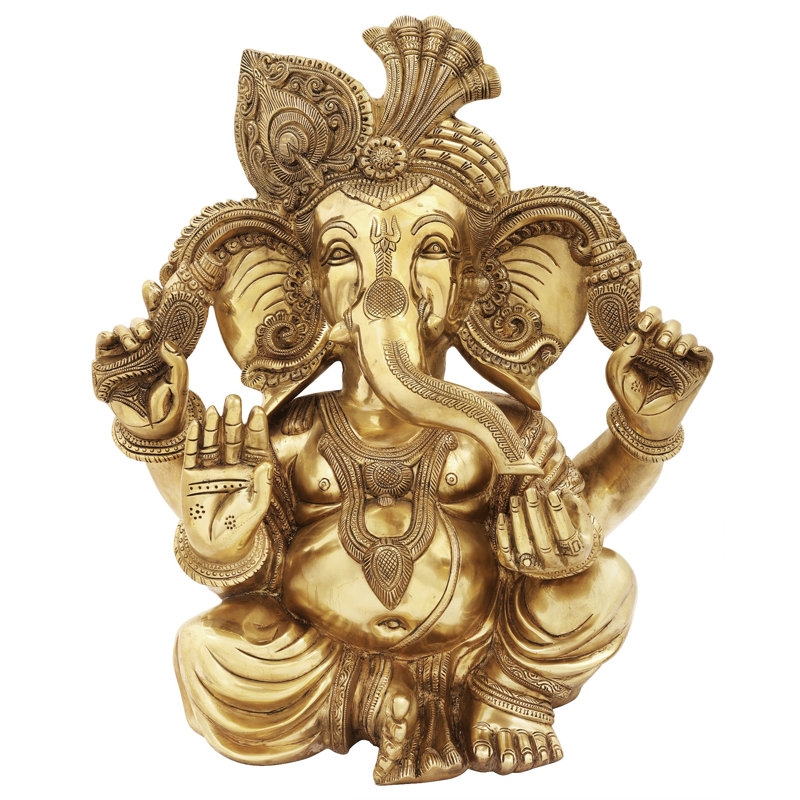 18" Seated Turbaned Lord Ganesha In Brass | Indian Handcrafted Idol 