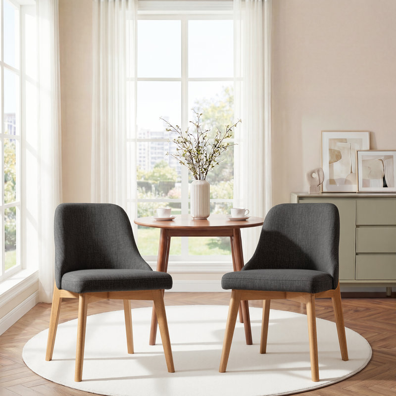 Ladaker Dining Chairs Kitchen Chairs with Wood Legs, Natural Wood, Dark Gray