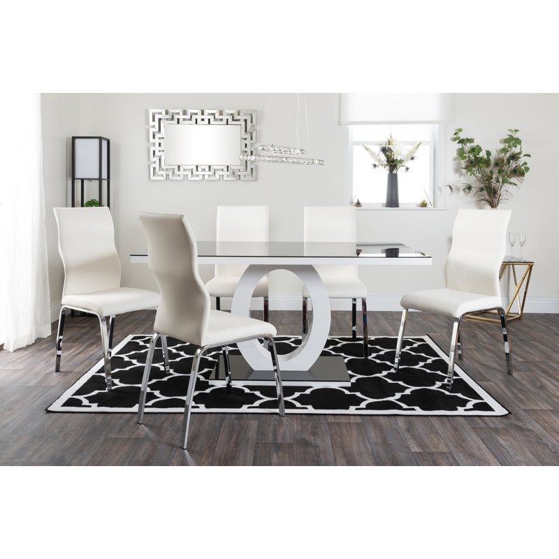 Bekircan High Gloss Halo Dining Table Set & 6 Dining Chairs - Modern Design, White