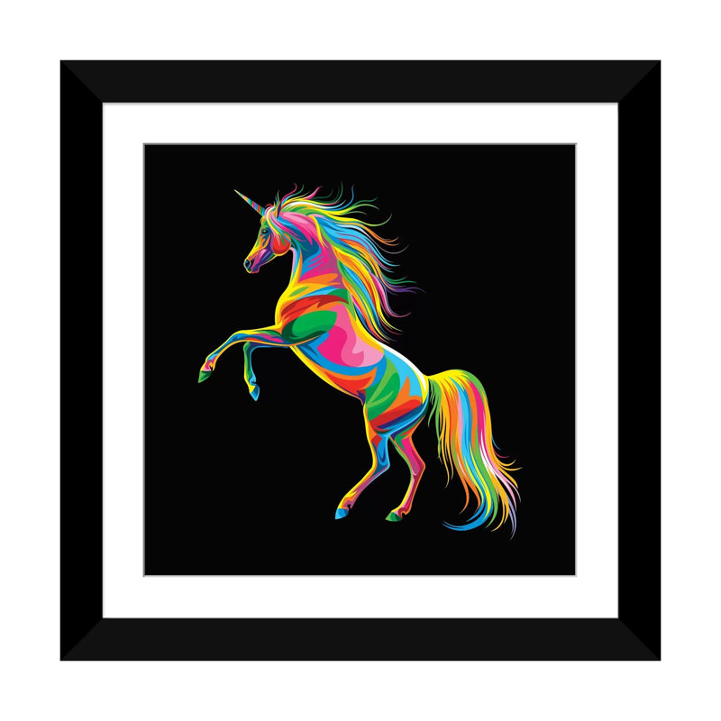 «Unicorn», impression sur toile, H 24 po x l 24 po x P 1 po, Papier d'art encadré noir, Blanc