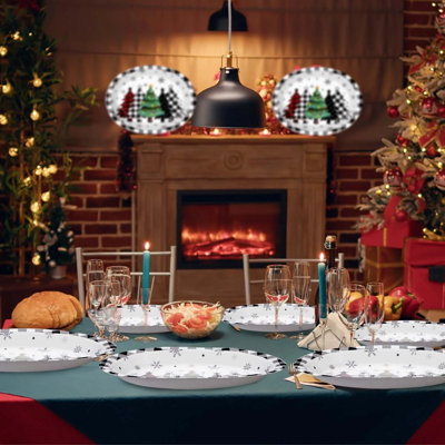 50 assiettes à découper ovales en sapin de Noël jetables 10 x 12,5 pouces