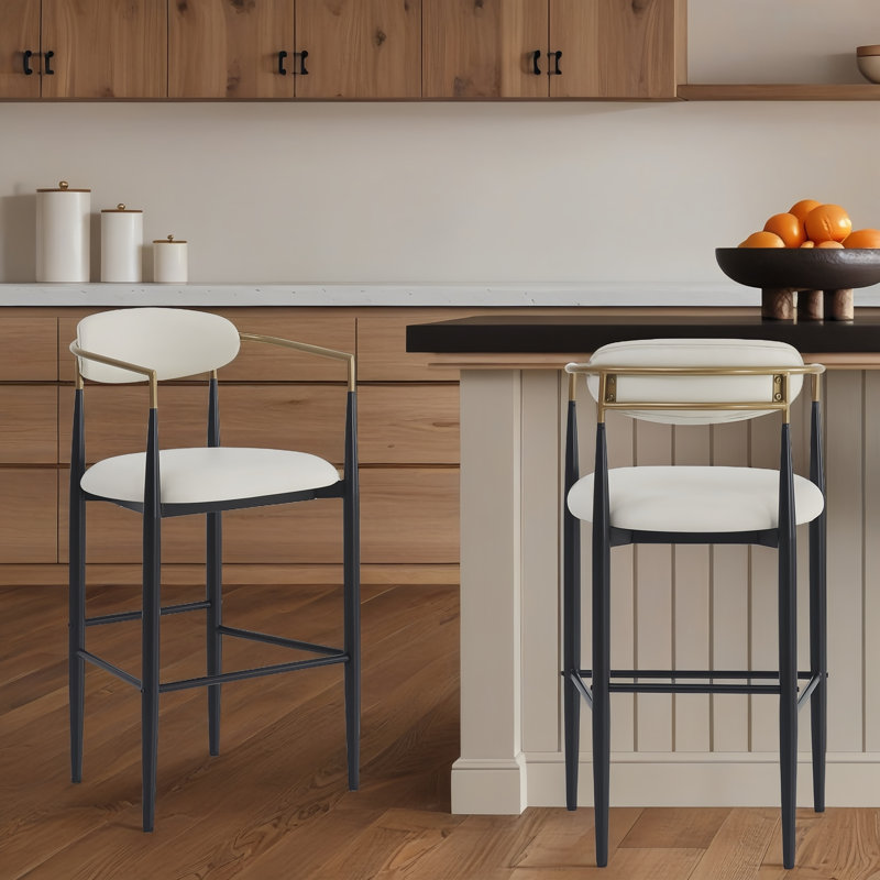 Ensemble de 2 tabourets modernes de hauteur de bar rembourrés avec dossier et pieds en métal pour la cuisine