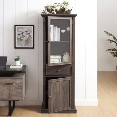 Grande armoire de rangement autoportante avec porte vitrée et tablettes réglables, buffet pour une organisation polyvalente de la pièce
