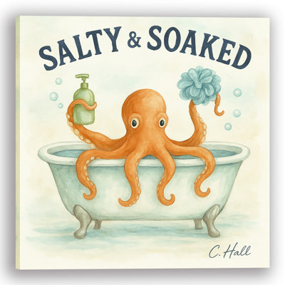 «Salty & So tremped - Orange Octopus Bathtime, art mural sur toile