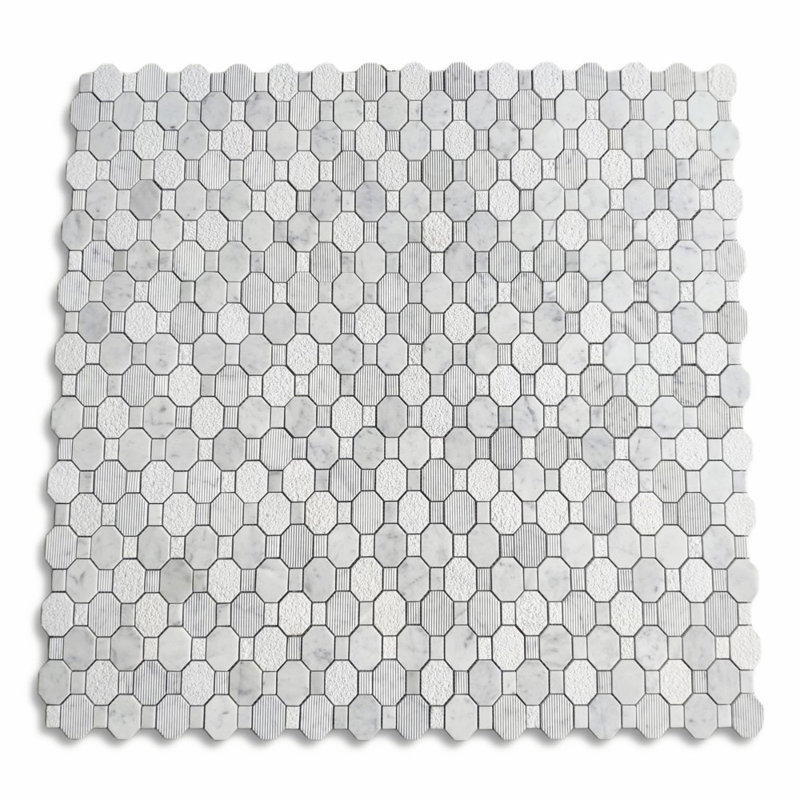 11" x 11" Marble Octagon and Dot Mosaic Floor Use Tile