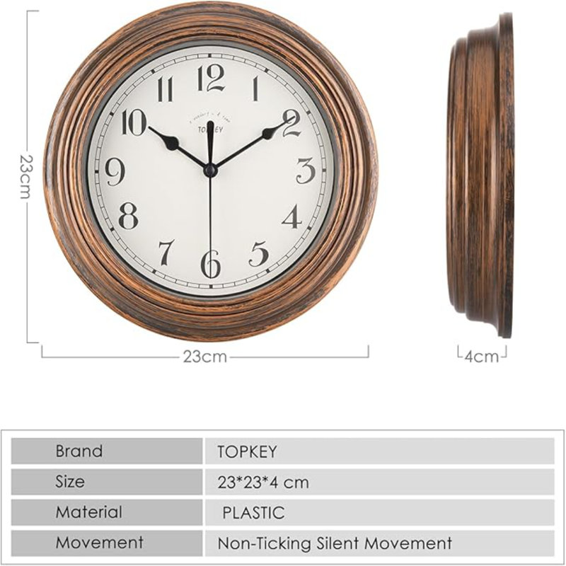 Horloge murale silencieuse 9 pouces, Doré