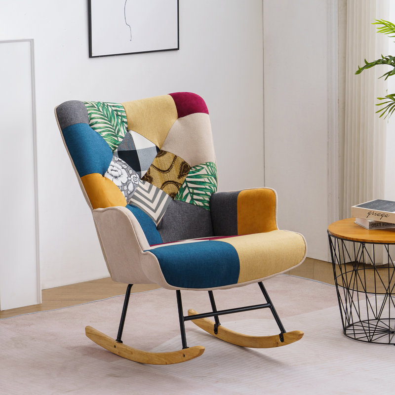 Chaise berçante Patchwork, Bleu / jaune / gris