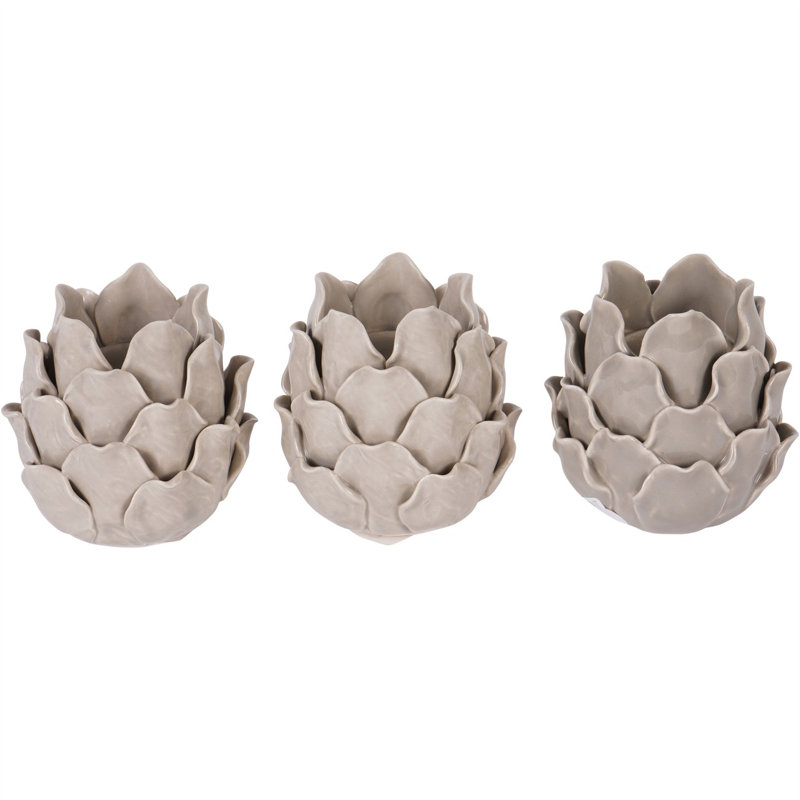 3 Piece Porcelain Tabletop Tealight Holders Set, Dark Dove Grey