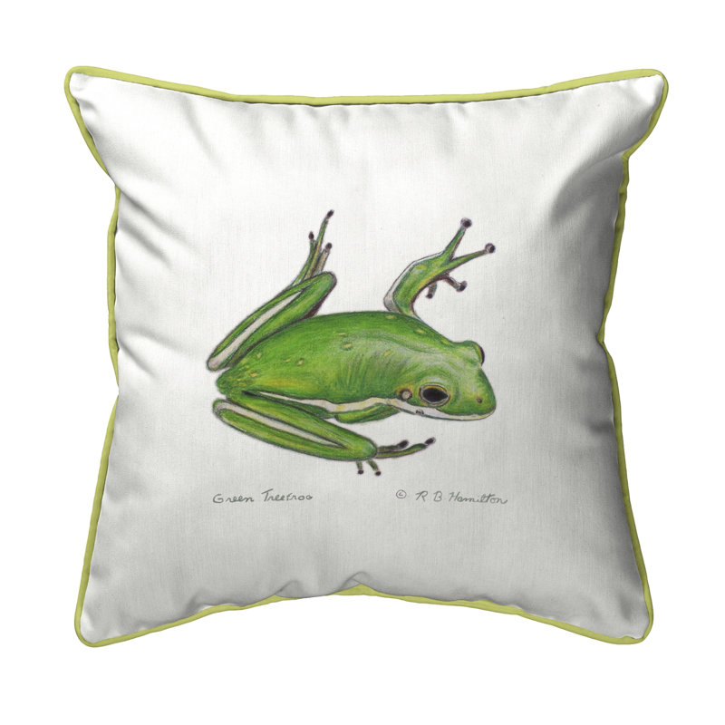 Garden Outdoor Throw Pillow, White/ Green/Light Blue, 18" H x 18" W