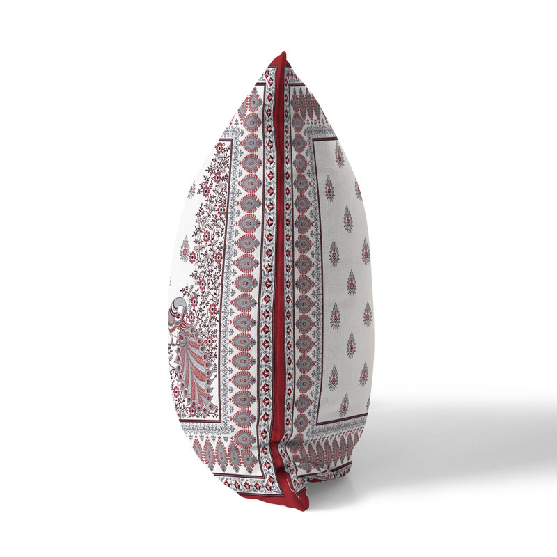 Coussin décoratif intérieur / extérieur Indian Gardenia, H 16 po x l 16 po, Blanc/rouge