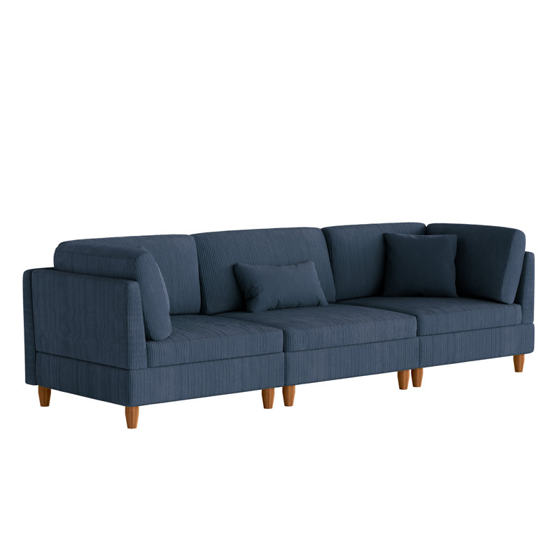 Seemab 3 - Piece Upholstered Corduroy Modular Sectional with Pillow Back and Solid Wood Legs