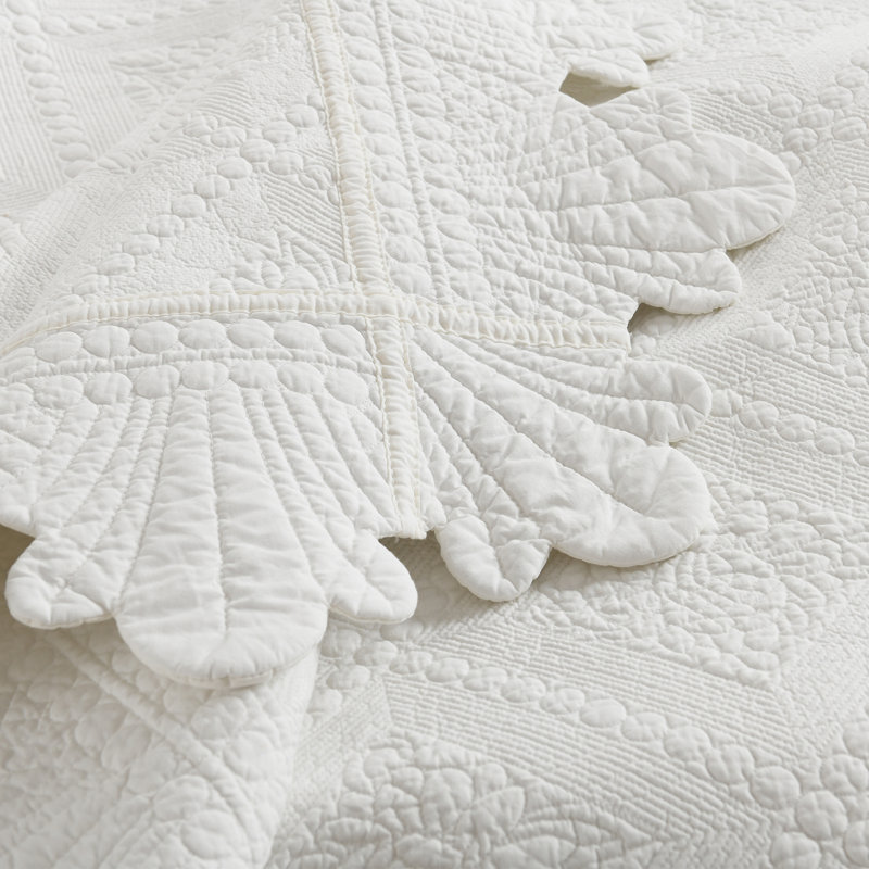 Ensemble 100% coton Tkemb broderie, Courtepointe grand + 2 couvre-oreillers standard, Blanc