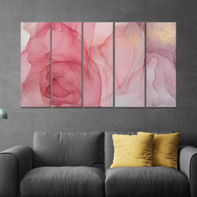 Impression sur toile imprimée: marbre rose avec décor doré, toile tendue 5P