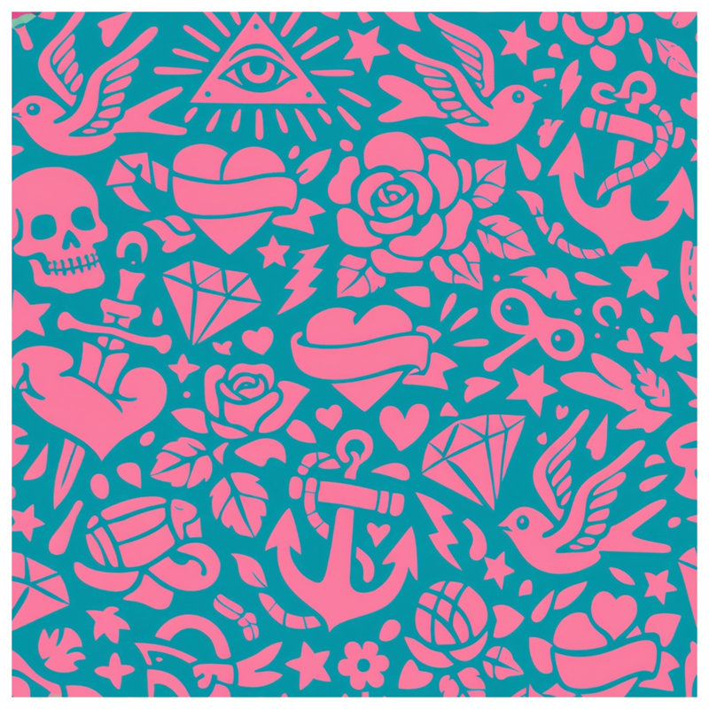 Toile tendue rose avec motifs de tatouages nautiques roses, 16 x 20 inches