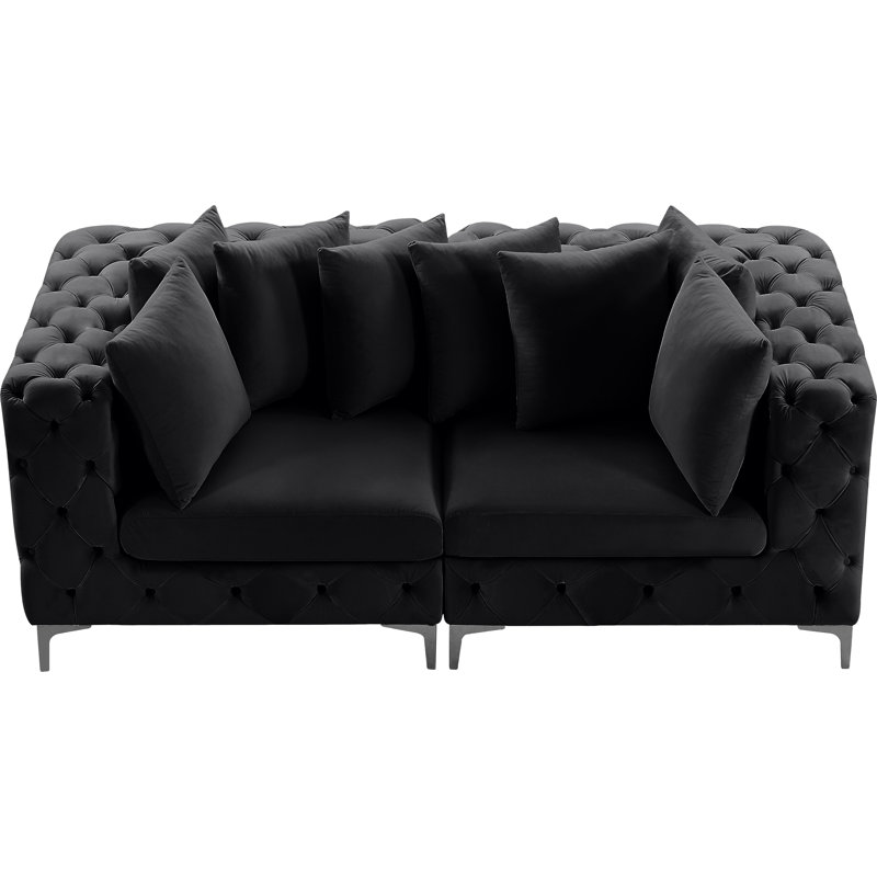 Causeuse modulaire en velours à accoudoirs carrés 78 po, Velours noir