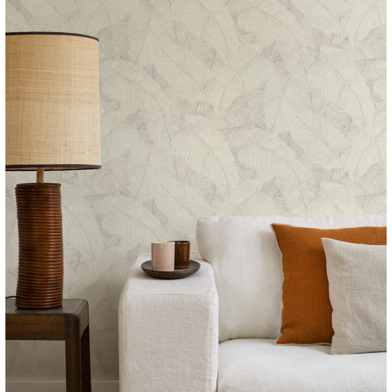 Papier peint feuilles Zepeda, Crème, crème