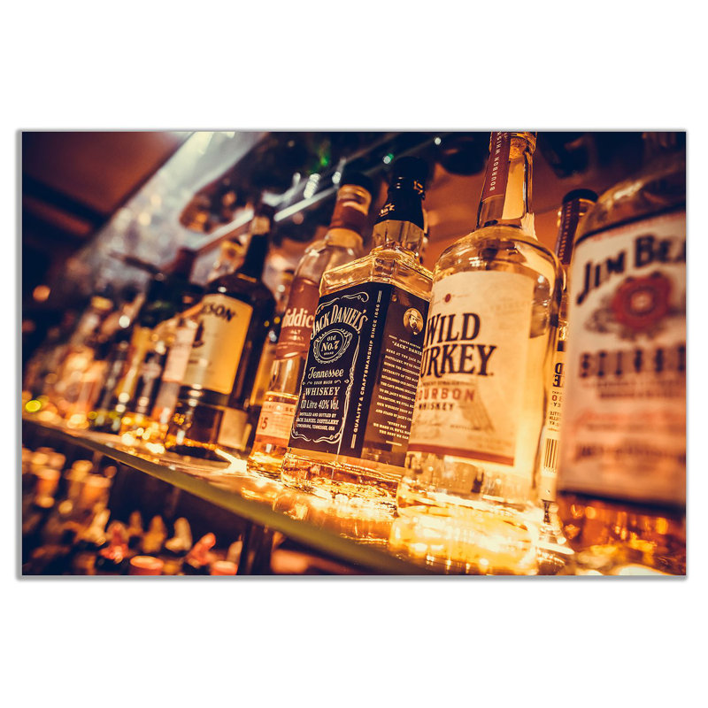Man Cave Liquor Bottles - Wrapped Canvas Print, 20cm H x 31cm W