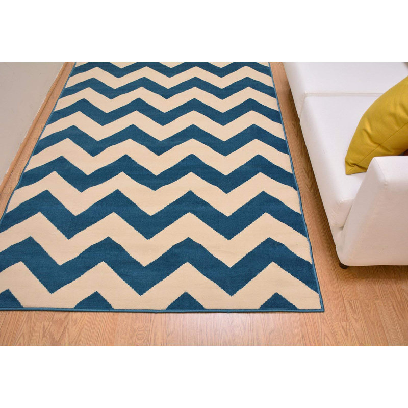 Vogan Chevron Teal/Yellow Area Rug, Rectangle 4'9" x 6'10"